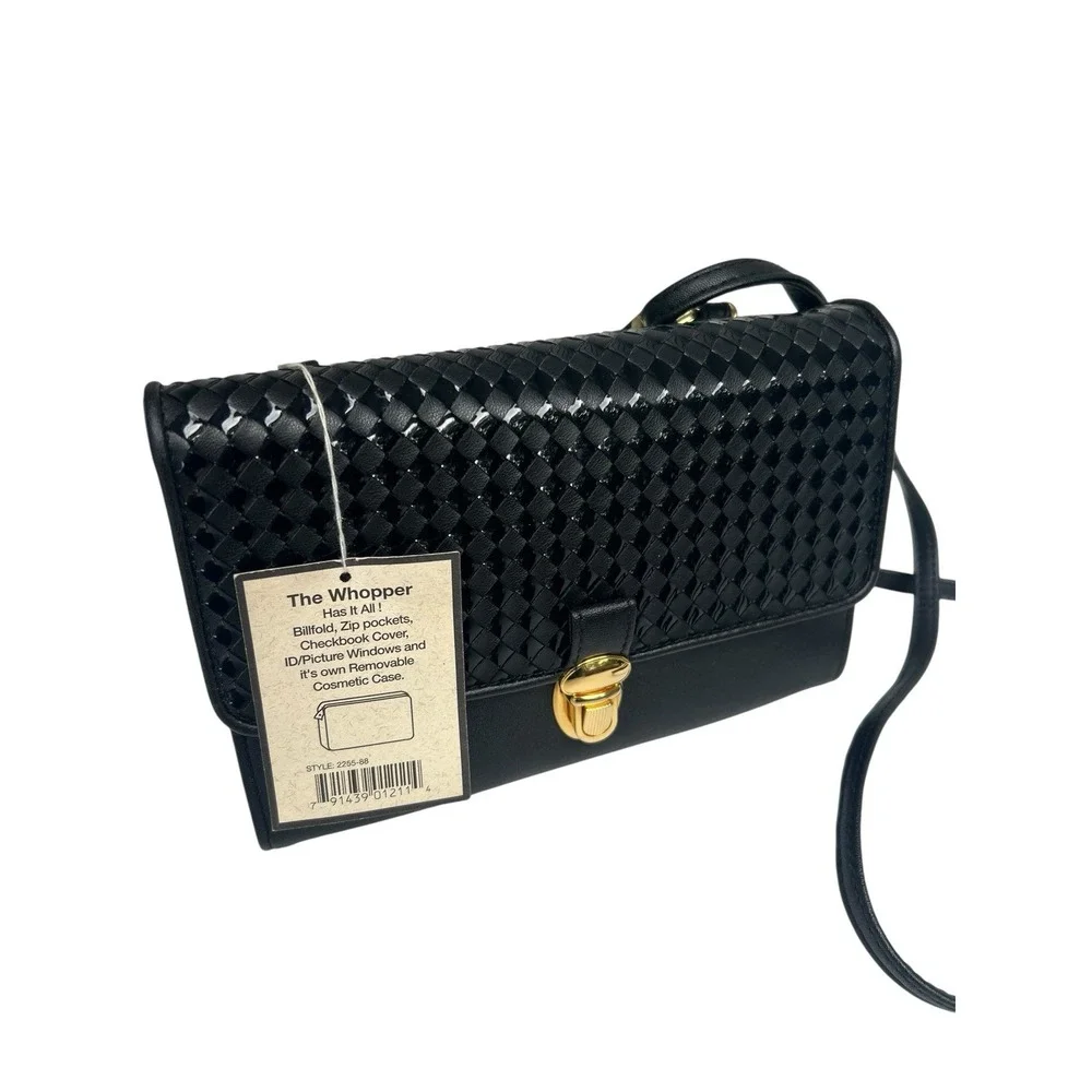 Rosetti Black Basketweave Convertible Whopper Crossbody Clutch Wallet + Cosmetic